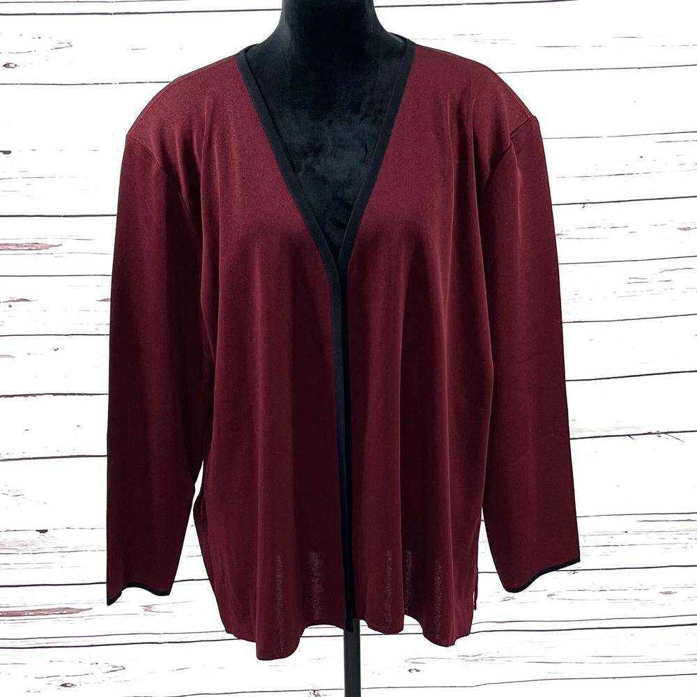 Exclusively Misook Women's Open Knit Cardigan Burgundy Petite Plus Size 3P NWT - Picture 2 of 12